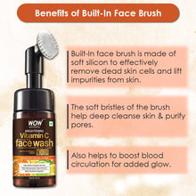Load image into Gallery viewer, WOW Skin Science Brightening Vitamin C Foaming Face Wash with Built-In Face Brush for Deep Cleansing - No Parabens, Sulphate, Silicones & Color - 100 ml